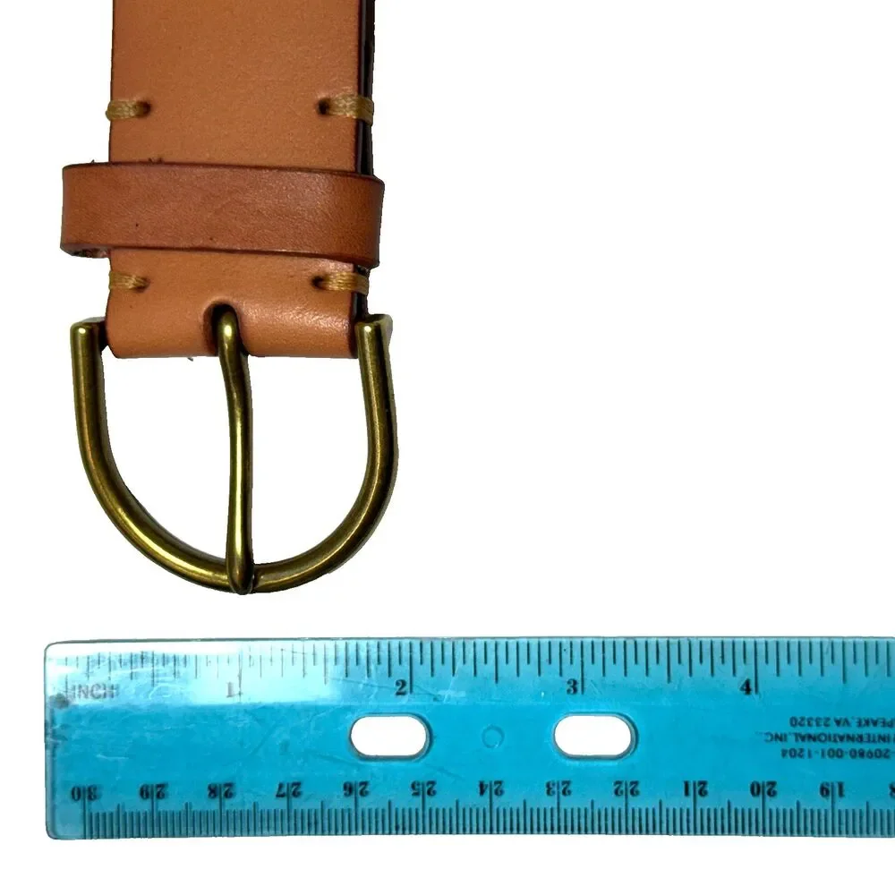 Vtg American Eagle Outfitters AEO Tan Beige Leather Belt Size 28 Small Brass